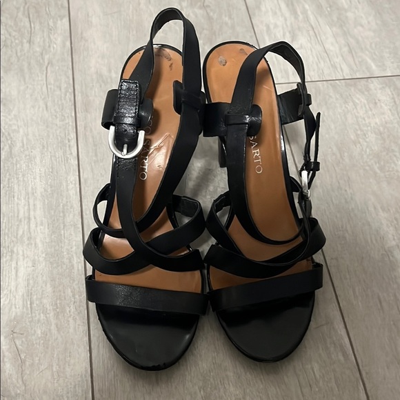 FRANCO SARTO Black Leather Strappy Heel Sandals, Size 8.5 - Picture 2 of 8